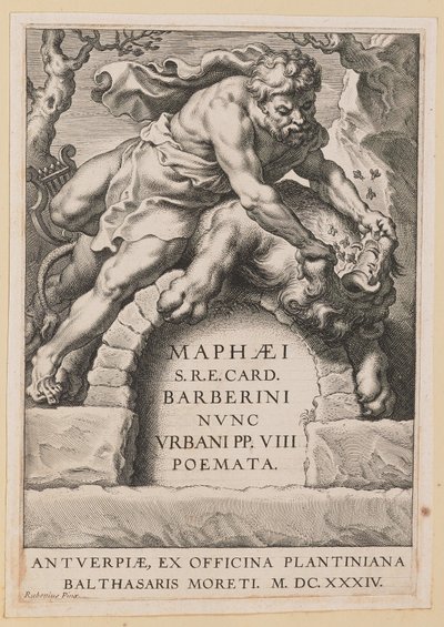 Nimisivu teokselle Maffeo Barbarian, Runot tekijältä Cornelis Galle I after Sir Peter Paul Rubens