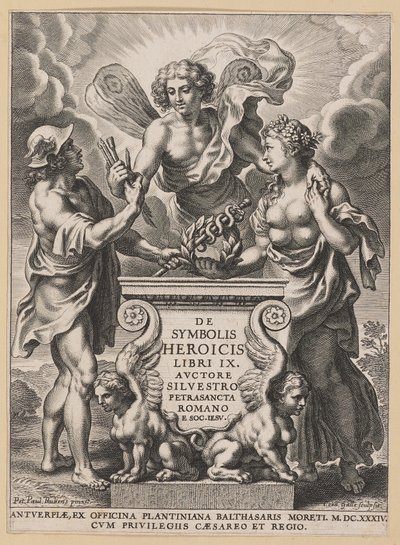 Silvester Pietrasantan nimikkosivu sankarillisista symboleista tekijältä Cornelis Galle I after Sir Peter Paul Rubens