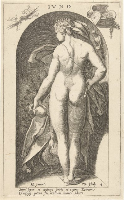 Juno riikinkukon kanssa Ivno (otsikko esineessä) Ancient Gods (sarjan nimi) tekijältä Cornelis Jacobsz. Drebbel