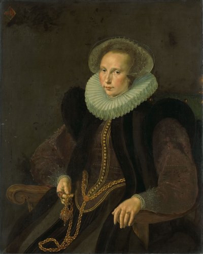 Hollantilainen: Griete Jacobsdr van Rhijn (1585-1652). Jacob Cornelisz Banjaertin vaimo, nimeltään van Neck Griete Jacobsdr van Rhijnin (1585-1652) muotokuva. Jacob Cornelisz Banjaertin, nimeltään van Neck, vaimo. tekijältä Cornelis Ketel