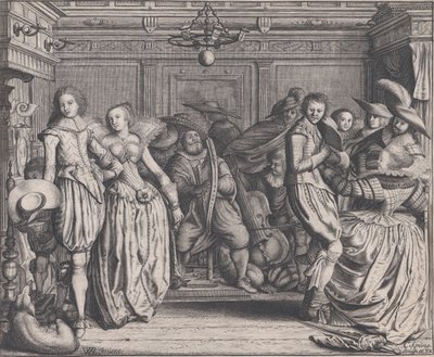 Sisustus tanssivien parien ja muusikoiden kanssa, n. 1620. tekijältä Cornelis Koning