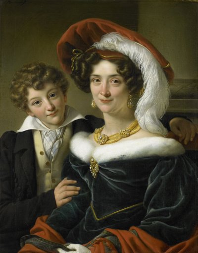 Rudolphina Wilhelmina Elizabeth de Sturler (1798-1873), kreivi Johannes van den Boschin toinen vaimo ja heidän poikansa Richard Leeuwenhart, 1829 tekijältä Cornelis Kruseman