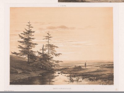 Maisema auringonlaskun kanssa Auringonlasku (otsikko esineessä) tekijältä Cornelis Lieste