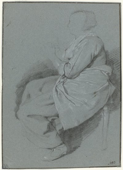 Istuva nainen, profiilissa vasemmalla, esiliina yllään tekijältä Cornelis Pietersz. Bega