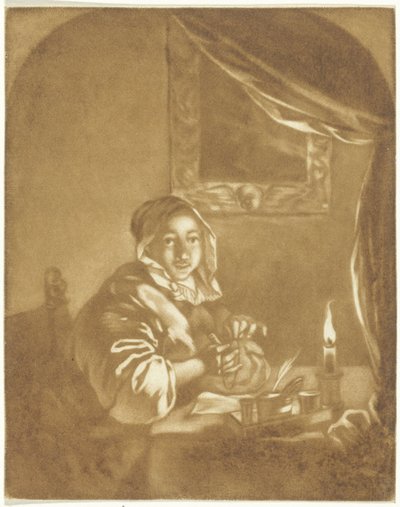 Nainen kynttilänvalossa tekijältä Cornelis Ploos van Amstel (signed by artist)
