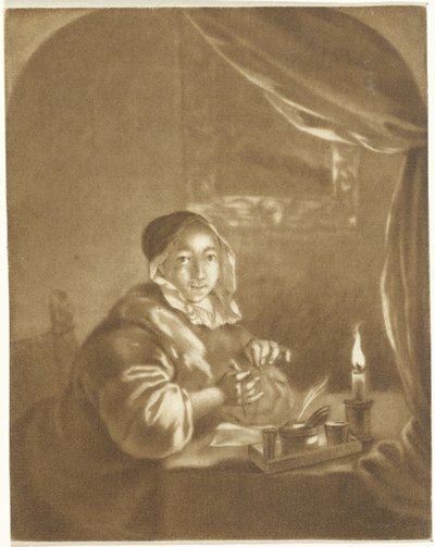 Nainen kynttilänvalossa tekijältä Cornelis Ploos van Amstel (signed by artist)