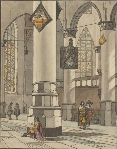 Kerkinterieur tekijältä Cornelis Ploos van Amstel (signed by artist)