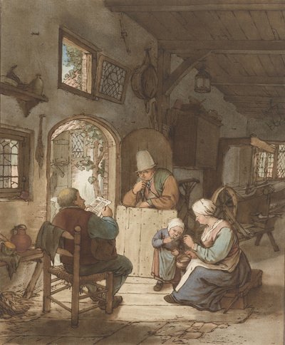 Sanomalehden lukija sisätiloissa tekijältä Cornelis Ploos van Amstel (signed by artist)
