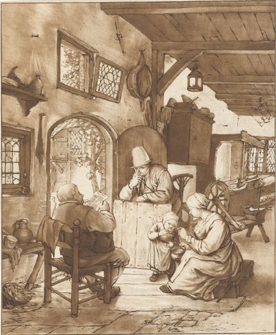 Sanomalehtien lukija sisätiloissa tekijältä Cornelis Ploos van Amstel (signed by artist)
