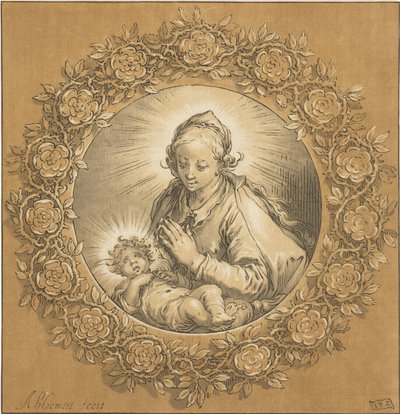 Maria Kristuksen lapsen kanssa Neitsyt Maria ja Jeesus-lapsi tekijältä Cornelis Ploos van Amstel (signed by artist)
