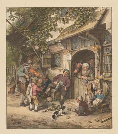 Viulunsoittaja majatalon edessä tekijältä Cornelis Ploos van Amstel (signed by artist)
