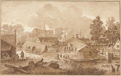 Kylänäkymä ja lampi tekijältä Cornelis Ploos van Amstel