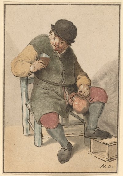 Istuva talonpoika kannun kanssa, n. 1763. tekijältä Cornelis Ploos van Amstel