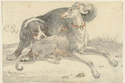 Vinttikoira ja peltokoira tekijältä Cornelis Saftleven