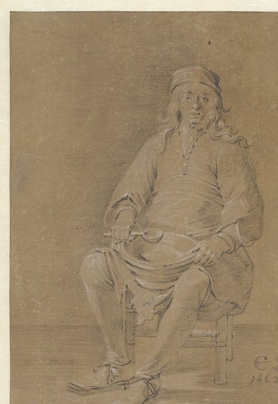 Istuva mies kulho sylissään tekijältä Cornelis Saftleven