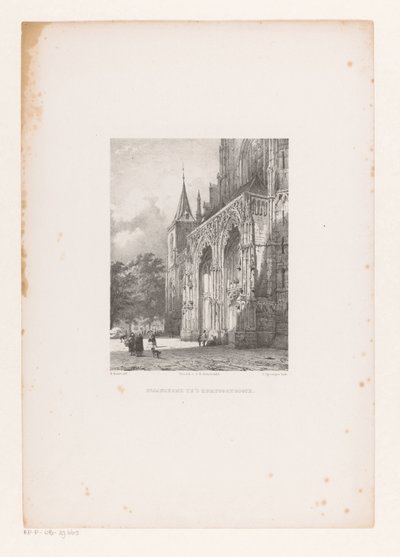 Pyhän Johanneksen katedraali Den Boschissa St. Jankerk in Hertogenbosch (otsikko esineessä) tekijältä Cornelis Springer