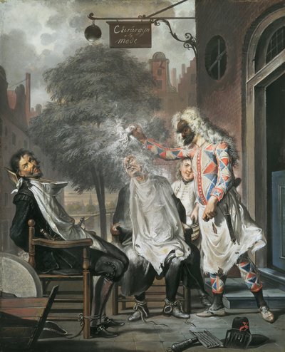 Harlekiini, taikuri ja parturi: Kilpailijat paljastettiin, 1738 tekijältä Cornelis Troost