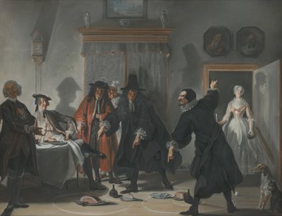 Matemaatikot tai nuori nainen, joka pakeni: Tohtori Raasbolliuksen ja Urinaalin välinen kiista, 1741 tekijältä Cornelis Troost