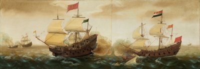 Merivoimien kohtaaminen hollantilaisten ja espanjalaisten sotalaivojen välillä tekijältä Cornelis Verbeeck