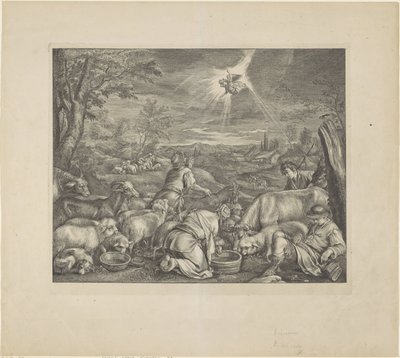 Abraham lähtee Sikemiin / Ilmoitus paimenille Royal Bible (sarjan nimi) tekijältä Cornelis Visscher (II)