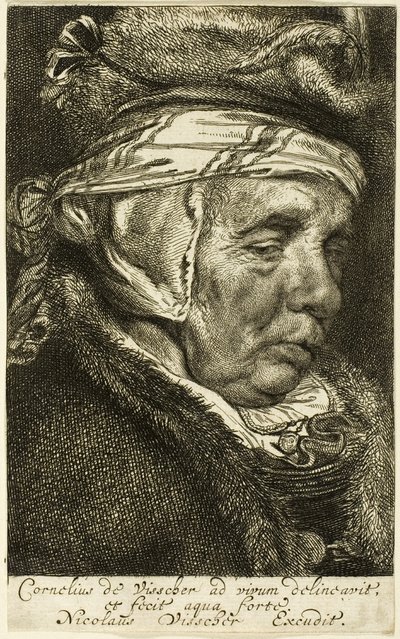 Vanhan naisen pää (ns. Visscherin äidin muotokuva). tekijältä Cornelis Visscher