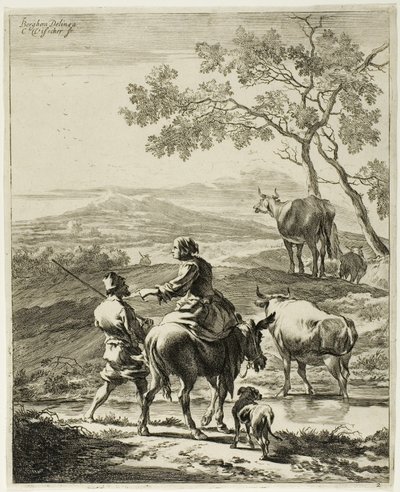 Nainen aasilla tekijältä Cornelis Visscher
