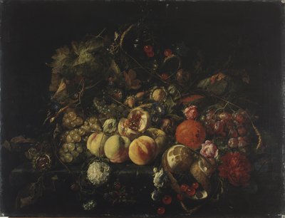 Asetelma kukkien ja hedelmien kanssa tekijältä Cornelis de Heem