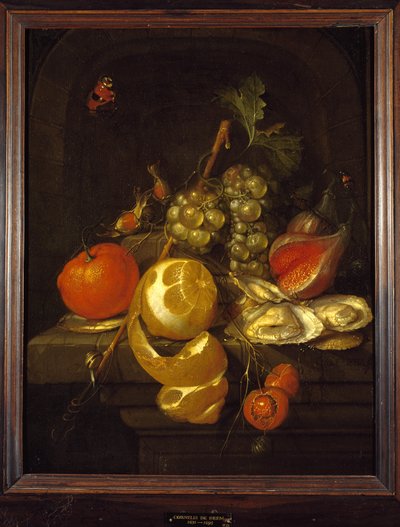 Asetelma hedelmillä ja ostereilla, 1650-luvun puoliväli tekijältä Cornelis de Heem