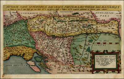 Cornelis de Joden laatima Pohjois-Balkanin kartta vuodelta 1593. tekijältä Cornelis de Jode