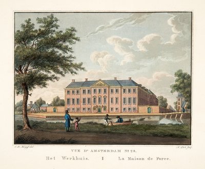 Näkymä Amsterdamiin nro 25. Het Werkhuis. La Maison de Force, 1825 (käsinvärinen kaiverrus) tekijältä Cornelis de Kruyff