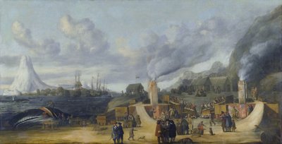 Valasöljyn jalostamo Smerenburgin kylän lähellä. tekijältä Cornelis de Man