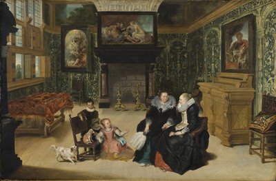 Sisustus, nimeltään "Rubensin salonki", kirjoittanut Vos, Cornelis de (1584-1651). Öljy puulle. Mitat: 75 x 115 cm. Tukholman kansallismuseo tekijältä Cornelis de Vos
