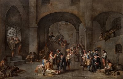 Vierailu vankien luona (jaksosta, jossa on seitsemän armoteosta). Noin 1640 tekijältä Cornelis de Wael