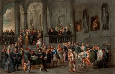 Vierailu sairaiden luona (jaksosta Seitsemän armonteoksen kanssa). Noin 1640 tekijältä Cornelis de Wael