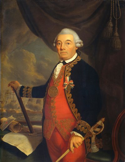 Johan Arnold Zoutmanin (1724-1793), vara-amiraalin muotokuva.[1]  Vaihtoehtoiset otsikot:   Johan Arnold Zoutman (1724-93). Vara-amiraali.[2] Jan Arnold Zoutman.[2] tekijältä Cornelis van Cuylenburgh