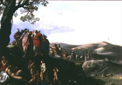 Mooses iskee vettä kallioista tekijältä Cornelis van Poelenburgh or Poelenburch