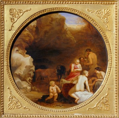 Nymfi ja satyyri luolan suulla ... tekijältä Cornelis van Poelenburgh or Poelenburch