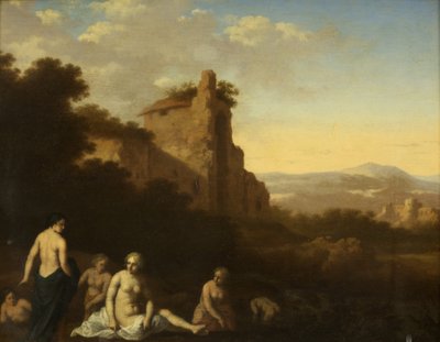 Nymphs Bathing (öljy paneelissa) tekijältä Cornelis van Poelenburgh or Poelenburch