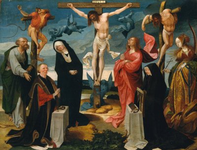Ristiinnaulitseminen lahjoittajien ja pyhien Pietarin ja Margaretan kanssa, n. 1525-27. tekijältä Cornelius Engebrechtsz
