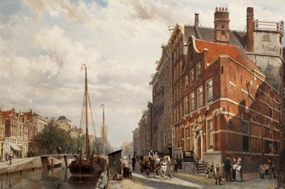 Näkymä Makelaers Comptoirista Nieuwezijds Voorburgwalilla, Amsterdam, 1883 tekijältä Cornelis Springer