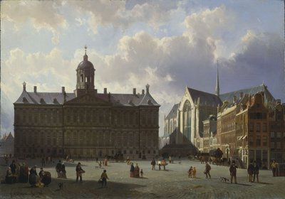 Dam-aukio ja kuninkaallinen palatsi, Amsterdam, 1855 tekijältä Cornelis Springer