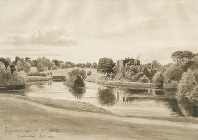 Betley Hall: seepiapesupiirustus, lokakuu 1820 tekijältä Cornelius Varley