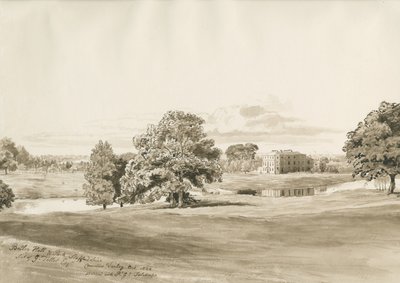 Betley Hall: seepiapesupiirustus, lokakuu 1820 tekijältä Cornelius Varley