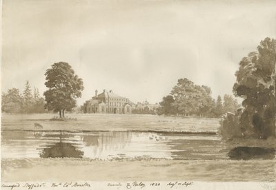 Somerford Hall: seepiapiirustus tekijältä Cornelius Varley