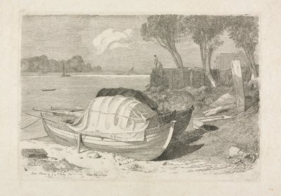 Kaksi rannalla olevaa kalastusvenettä, 1809. tekijältä Cornelius Varley