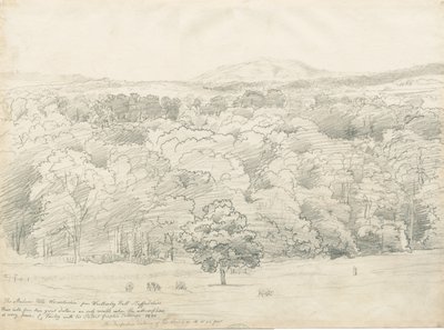 Wrottesley Hall - Näkymä Malvern Hillsille: lyijykynäpiirros, 1820 tekijältä Cornelius Varley