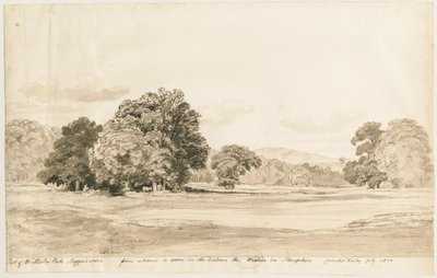 Wrottesley Park: seepiapiirustus, heinäkuu 1820 tekijältä Cornelius Varley