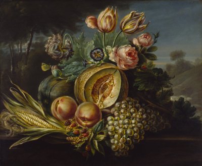 Asetelma hedelmillä ja kukilla, 1824. tekijältä Cornelius de Beet