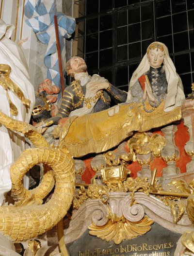 Herttua Odilon ja hänen herttuattarensa Hiltrudin muistomerkki Pyhän Margaretan kirkossa, Osterhofen, Baijeri. tekijältä Cosmas Damian Asam