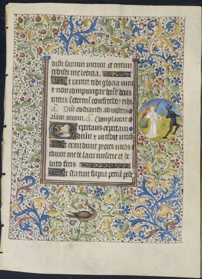 Lehti tuntikirjasta: Enkeli Chasing a Devil recto , c. 1460. tekijältä Coëtivy Master